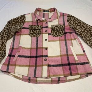 Sterling Creek Pink Plaid Oversized Button Up Wool Shacket Women’s Medium